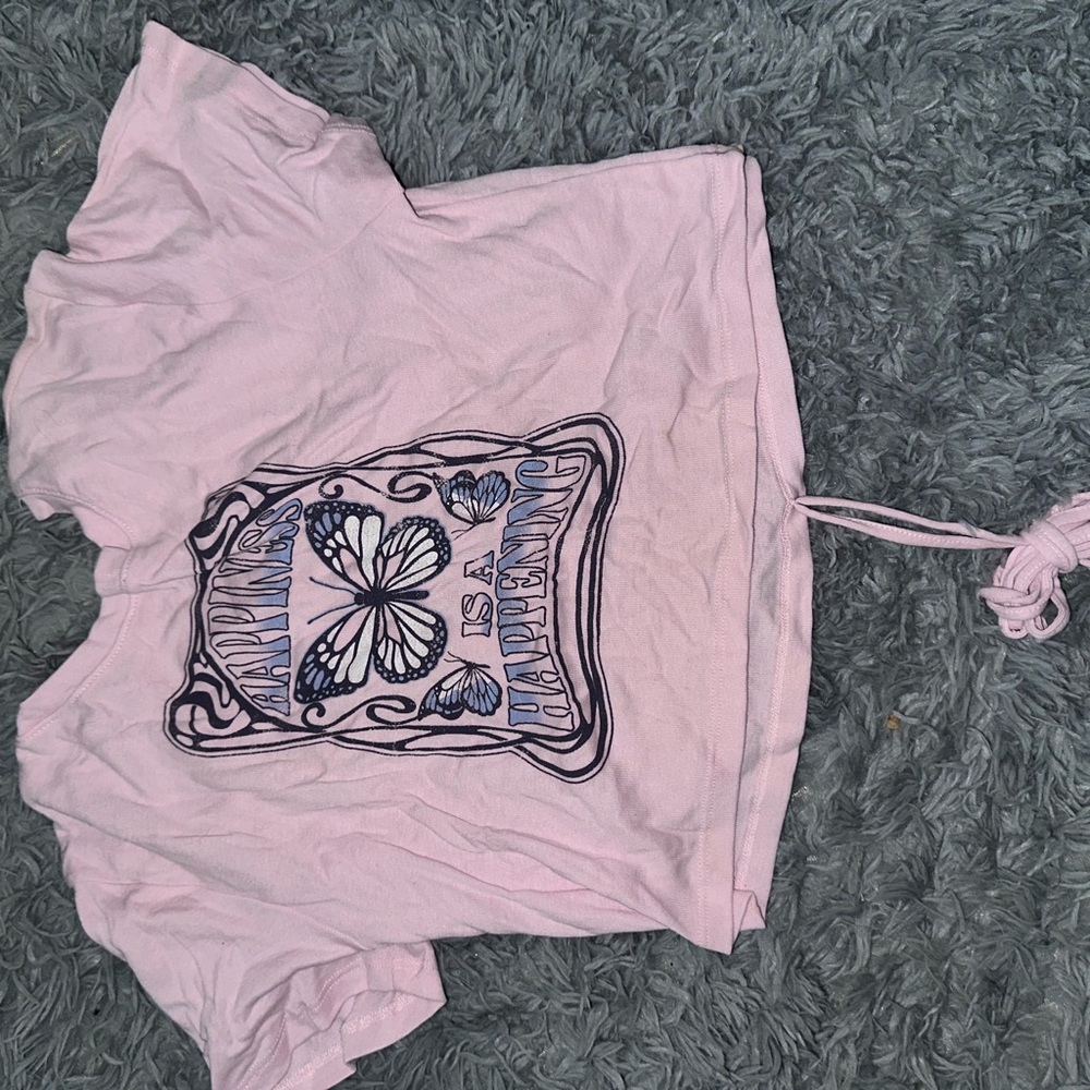 Pink Graphic Tee with Butterfly Design